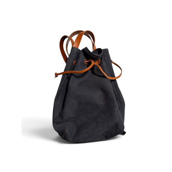 Madewell The Somerset Canvas Backpack Black Leather Trim Drawstring H6619 Womens main image 2